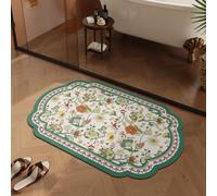 Large Bath Mat 60 X 90 Orange Flowers Diatom Mud Bathroom Shower Floor Mats, Absorbent Bath Mat,Quick Dry Baths Mats Non Slip Washable,For Bedroom,Kitchen,Toilet, Door,Washing Table