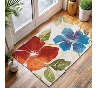 Large Bath Mat 60 X 90 Red Blue Flower Diatom Mud Bathroom Shower Floor Mats, Absorbent Bath Mat,Quick Dry Baths Mats Non Slip Washable,For Bedroom,Kitchen,Toilet, Door,Washing Table