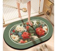 Large Bath Mat 60 X 90 Red Flower Diatom Mud Bathroom Shower Floor Mats, Absorbent Bath Mat,Quick Dry Baths Mats Non Slip Washable,For Bedroom,Kitchen,Toilet, Door,Washing Table