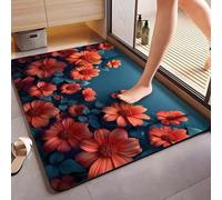 Large Bath Mat 60 X 90 Red Plant Diatom Mud Bathroom Shower Floor Mats, Absorbent Bath Mat,Quick Dry Baths Mats Non Slip Washable,For Bedroom,Kitchen,Toilet, Door,Washing Table