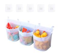 Large Bath Toy Storage Organizer,60cm Baby Bathroom Toy Storage Net with 5 Strong Suction Cup Hooks,Quick Drying Bath Toy Net,Bathroom Toy Tidy with 3 Large Opening Compartments