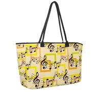 Large Beach Bag for Women, Abstract Note Treble Clef Music Sound Pattern Travel Tote with Pockets Waterproof Shoulder Handbag