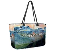 Large Beach Bag for Women, Alligator Head Travel Tote with Pockets Waterproof Shoulder Handbag