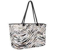 Large Beach Bag for Women, Animal Tiger Lepard Texture Travel Tote with Pockets Waterproof Shoulder Handbag
