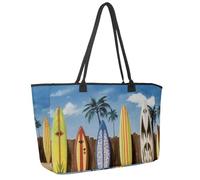 Large Beach Bag for Women, Beach Surfboard with Palm Trees Travel Tote with Pockets Waterproof Shoulder Handbag