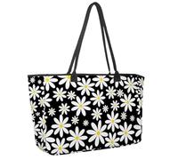 Large Beach Bag for Women, Beautiful Flowers Daisy Floral Pattern Travel Tote with Pockets Waterproof Shoulder Handbag