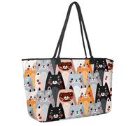 Large Beach Bag for Women, Cartoon Animal Cute Cat Travel Tote with Pockets Waterproof Shoulder Handbag
