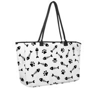 Large Beach Bag for Women, Cat Paw Fish Bone Dog Salmon Travel Tote with Pockets Waterproof Shoulder Handbag