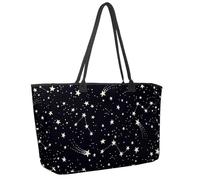 Large Beach Bag for Women, Constellations and Stars Astronomical Pattern Travel Tote with Pockets Waterproof Shoulder Handbag