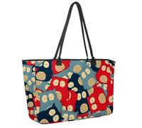 Large Beach Bag for Women, Cute Animal Big Eye Owl Red Blue Pattern Travel Tote with Pockets Waterproof Shoulder Handbag