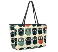 Large Beach Bag for Women, Cute Animal Bird Colorful Owls Big Eyes Pattern Travel Tote with Pockets Waterproof Shoulder Handbag