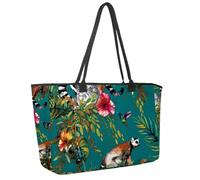 Large Beach Bag for Women, Cute Animal Lemur Travel Tote with Pockets Waterproof Shoulder Handbag