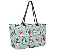 Large Beach Bag for Women, Cute Animal Penguins Pattern Travel Tote with Pockets Waterproof Shoulder Handbag