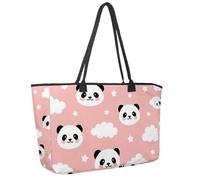 Large Beach Bag for Women, Cute Panda Animal Clouds Star Pattern Travel Tote with Pockets Waterproof Shoulder Handbag
