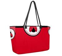 Large Beach Bag for Women, Cute Red Ladybug Travel Tote with Pockets Waterproof Shoulder Handbag
