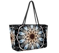 Large Beach Bag for Women, Dark Glittering Fractal Mandala Travel Tote with Pockets Waterproof Shoulder Handbag