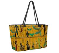 Large Beach Bag for Women, Egyptian Gods Pharaoh Pattern Travel Tote with Pockets Waterproof Shoulder Handbag