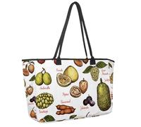 Large Beach Bag for Women, Exotic Tropical Summer Fruits Fruit Pattern Travel Tote with Pockets Waterproof Shoulder Handbag