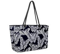 Large Beach Bag for Women, Fantasy Nature Butterflies or Moths Art and Spirituality Pattern Travel Tote with Pockets Waterproof Shoulder Handbag
