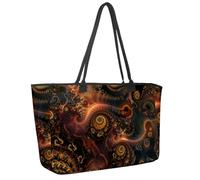 Large Beach Bag for Women, Fractal Print Travel Tote with Pockets Waterproof Shoulder Handbag
