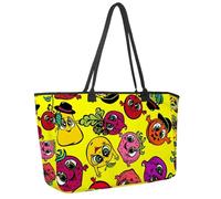 Large Beach Bag for Women, Fruits Radish Squash Cute Cartoon Pattern Travel Tote with Pockets Waterproof Shoulder Handbag