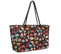 Large Beach Bag for Women, Funny Sea Creatures Shell Octopus Starfish Pattern Travel Tote with Pockets Waterproof Shoulder Handbag