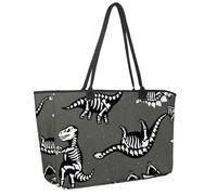 Large Beach Bag for Women, Funny Sketchy Fossil Dinosaurs Cartoon Dino Pattern Travel Tote with Pockets Waterproof Shoulder Handbag
