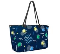 Large Beach Bag for Women, Geometric Nature Elements in the Dark Colors Travel Tote with Pockets Waterproof Shoulder Handbag
