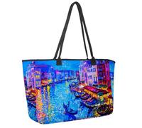 Large Beach Bag for Women, Gondola Boat and Venice Oil Painting Travel Tote with Pockets Waterproof Shoulder Handbag
