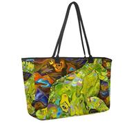 Large Beach Bag for Women, Green Alligator Travel Tote with Pockets Waterproof Shoulder Handbag