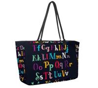 Large Beach Bag for Women, Hilarious Latin Alphabet Travel Tote with Pockets Waterproof Shoulder Handbag