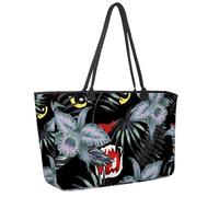 Large Beach Bag for Women, Hunting Leopard in the Jungle Pattern Travel Tote with Pockets Waterproof Shoulder Handbag