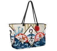 Large Beach Bag for Women, Japan Uji Mountain Maples Cherry Blossom Wave Pattern Travel Tote with Pockets Waterproof Shoulder Handbag