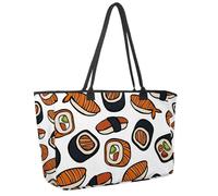 Large Beach Bag for Women, Japanese Cuisine Sushi Rolls Pattern Travel Tote with Pockets Waterproof Shoulder Handbag