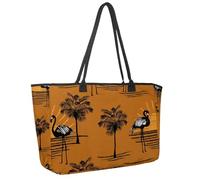 Large Beach Bag for Women, Jungle Flamingo and Palm Tree Travel Tote with Pockets Waterproof Shoulder Handbag