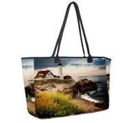 Large Beach Bag for Women, Lighthouse Travel Tote with Pockets Waterproof Shoulder Handbag