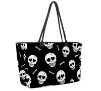 Large Beach Bag for Women, Love Hearts Eyes Skulls Deadly Pattern Travel Tote with Pockets Waterproof Shoulder Handbag