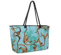 Large Beach Bag for Women, Monkey in the Jungle Palm Trees Pattern Travel Tote with Pockets Waterproof Shoulder Handbag