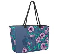 Large Beach Bag for Women, Morning Glory Blossoms Travel Tote with Pockets Waterproof Shoulder Handbag