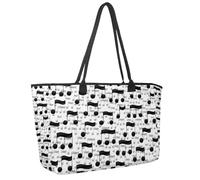 Large Beach Bag for Women, Music Black Notes Musical Symbols Pattern Travel Tote with Pockets Waterproof Shoulder Handbag