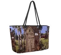 Large Beach Bag for Women, Outhouse Rooster Stood on the House Travel Tote with Pockets Waterproof Shoulder Handbag