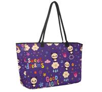 Large Beach Bag for Women, Panda Good Night Sweet Dreams Pattern Travel Tote with Pockets Waterproof Shoulder Handbag