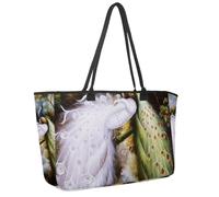Large Beach Bag for Women, Peacock Couple Snuggle Travel Tote with Pockets Waterproof Shoulder Handbag