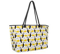 Large Beach Bag for Women, Penguin Surfs the Surfboard Pattern Travel Tote with Pockets Waterproof Shoulder Handbag