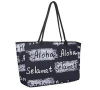 Large Beach Bag for Women, Phrases of Greetings Chalk on the Blackboard Travel Tote with Pockets Waterproof Shoulder Handbag