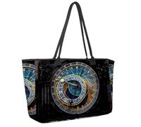Large Beach Bag for Women, Prague Astronomical Clock Travel Tote with Pockets Waterproof Shoulder Handbag