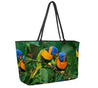 Large Beach Bag for Women, Rainbow Lorikeet Travel Tote with Pockets Waterproof Shoulder Handbag