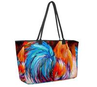 Large Beach Bag for Women, Red Rooster Travel Tote with Pockets Waterproof Shoulder Handbag