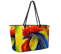 Large Beach Bag for Women, Rooster with Red Comb Travel Tote with Pockets Waterproof Shoulder Handbag