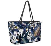 Large Beach Bag for Women, Sea Turtle Watercolor Animal Underwater Life Pattern Travel Tote with Pockets Waterproof Shoulder Handbag